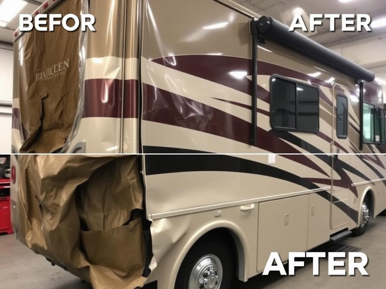 Collision damage before and after