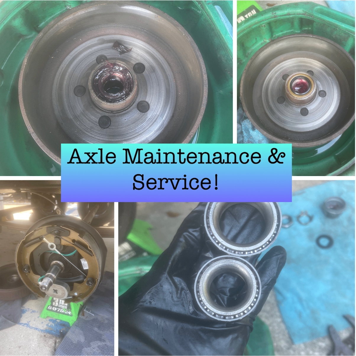 RV axle bearings, brakes, and hub service